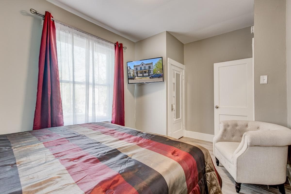 Room darkening shades to keep your room darker for sleep, cooler in the summers, and warmer in the winters.